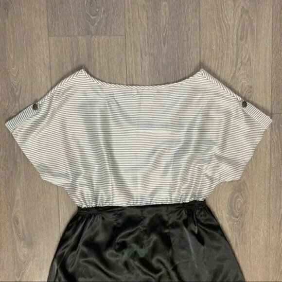 Mink pink Stripes Satin Mini Dress Short Sleeve  Black White Size Small - Picture 13 of 16